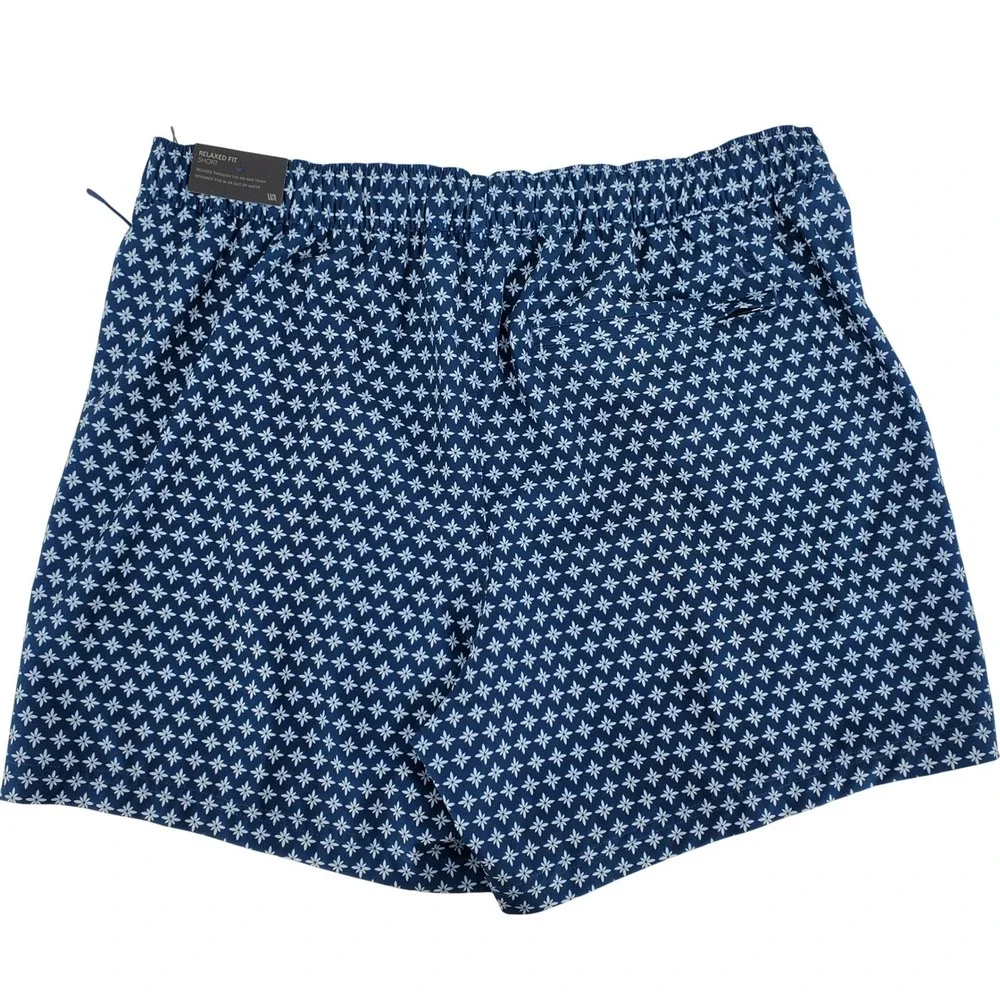 VRST Mens Large Relaxed Fit Resort Short 6in Print Deep Denim Blue Quick Dry New